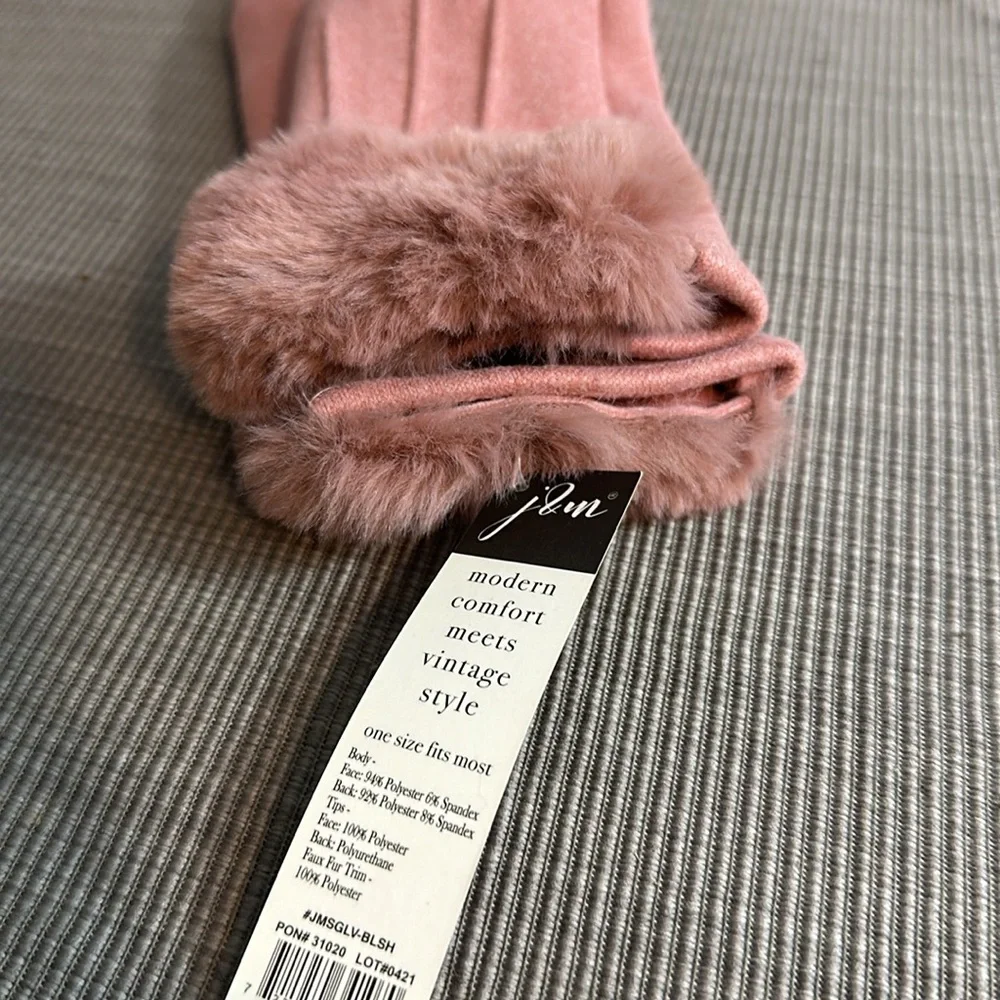Faux Fur Band Detailed Blush Colored Gloves